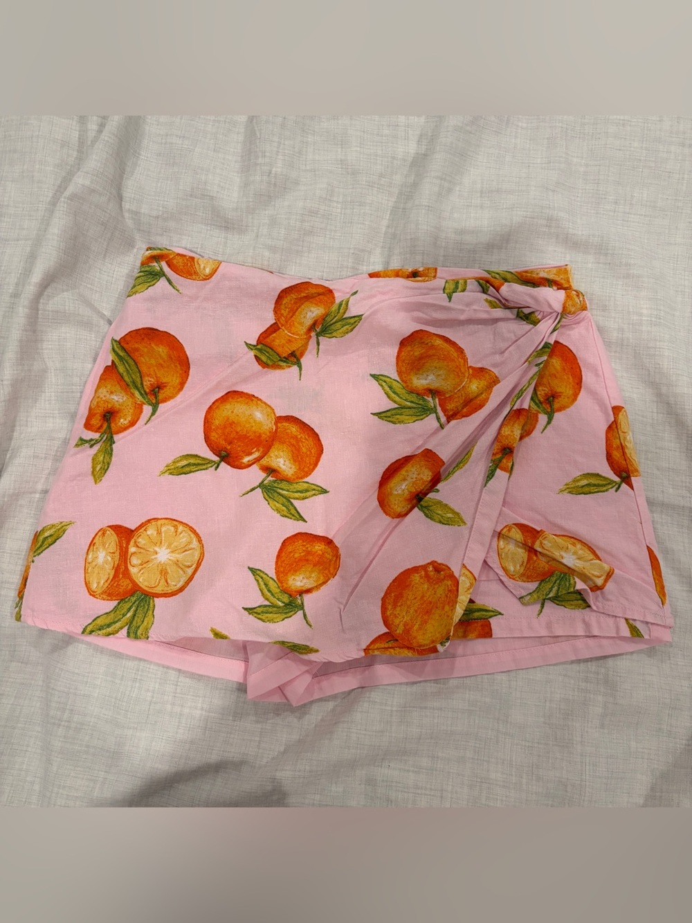 EUC ZARA Pink oranges linen blend skort with knot detail M mini